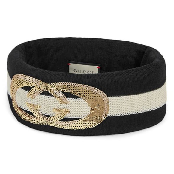 Gucci Sequin Embellished GG Headband Black White main image 6
